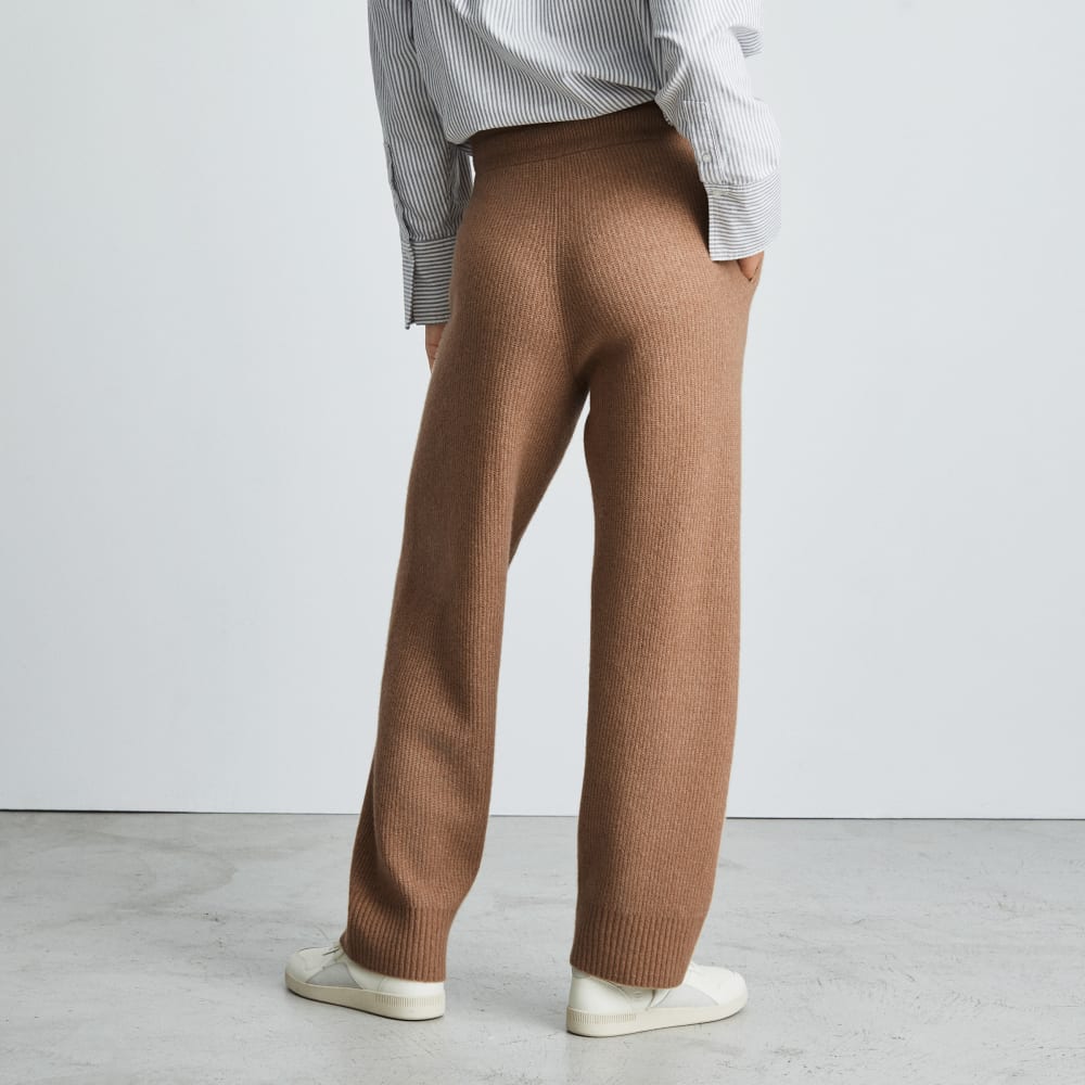 The Cozy-Stretch Wide-Leg Sweatpant in Camel — detail view