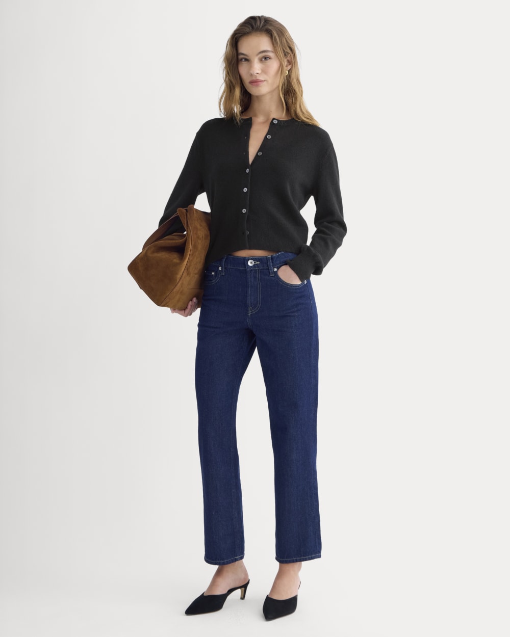 Cashmere Cropped Cardigan in Black — detail view