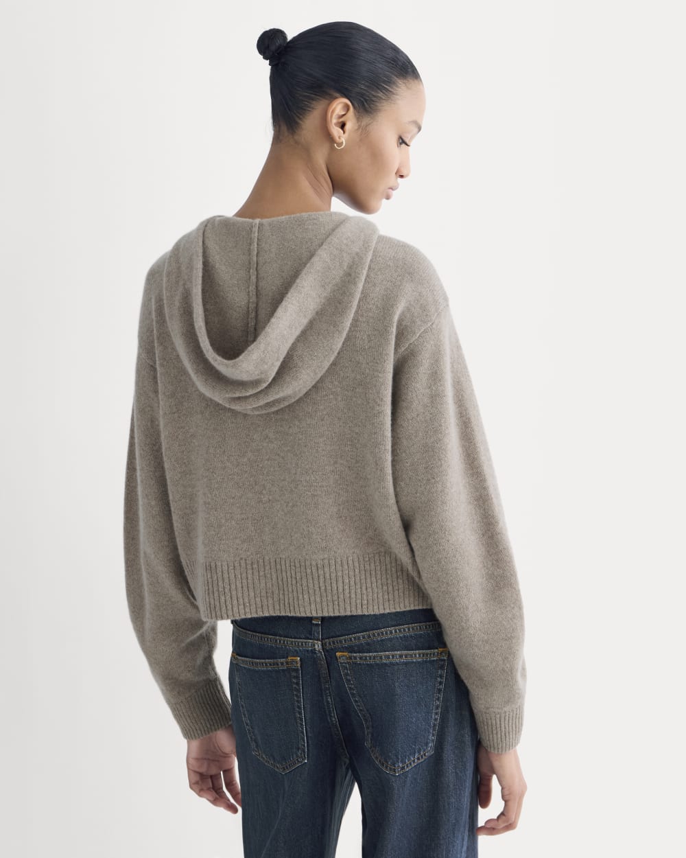 Full-Zip Hoodie in Wool Cashmere in Oatmeal — detail view