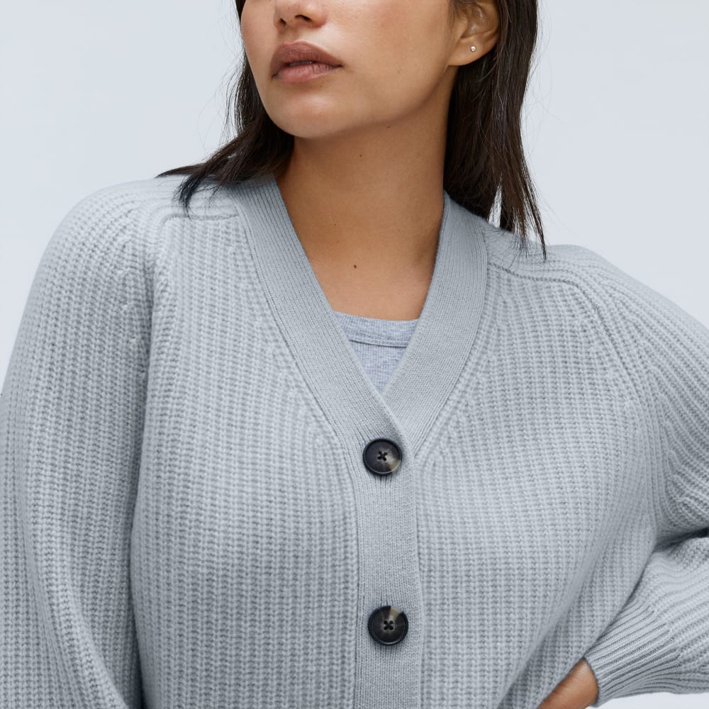 The Felted Merino Cardigan in Sky — detail view