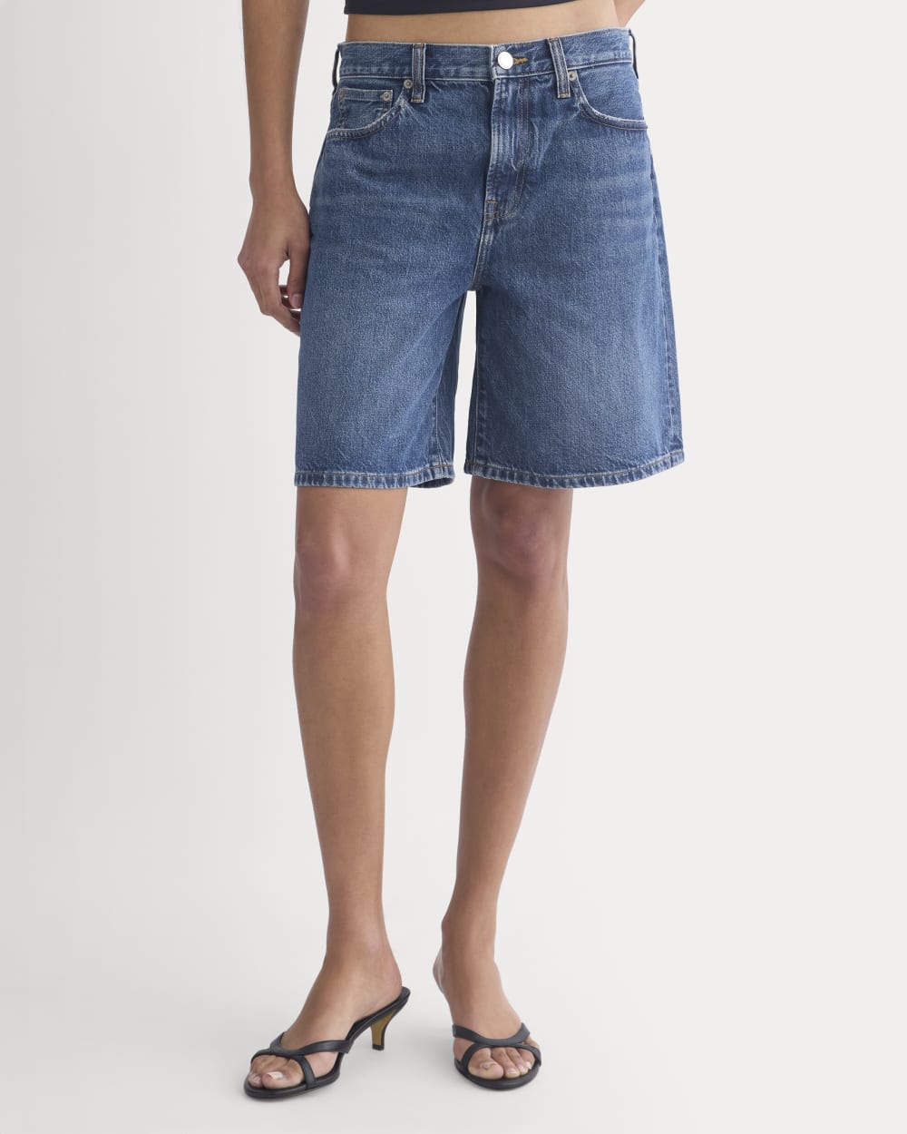 Loose Jean Short in Dark Wash — detail view