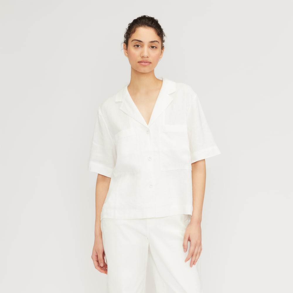 The Linen Workwear Shirt in White — front view