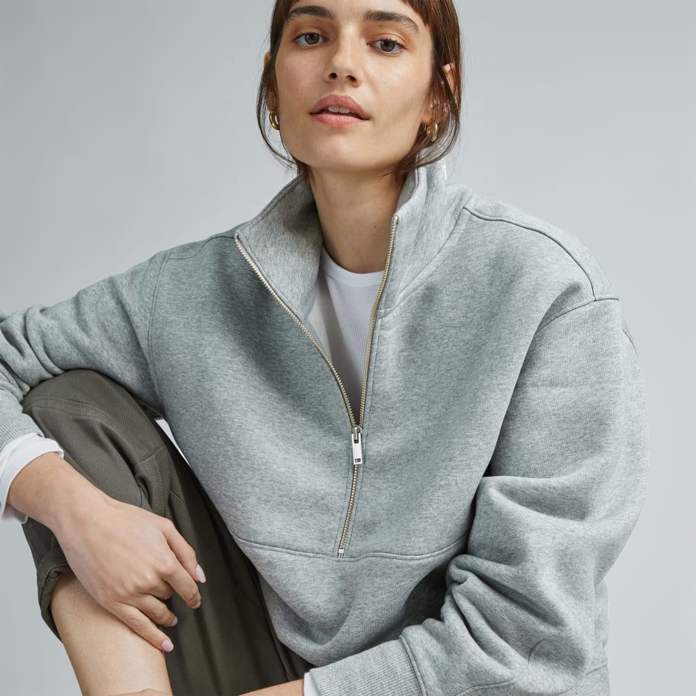 The ReTrack Half-Zip Sweatshirt in Heather Grey — detail view