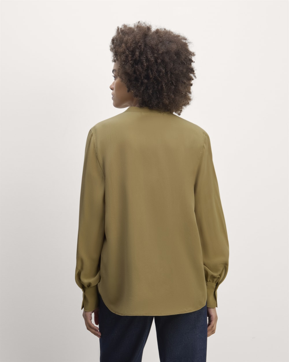 The Henley Shirt in Washable Silk in Fennel Seed — detail view