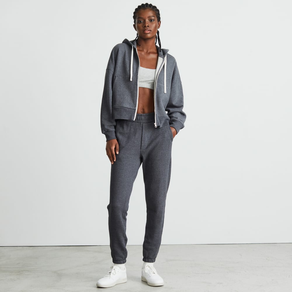 The Track Organic Cotton Hoodie in Dark Heather Grey — detail view
