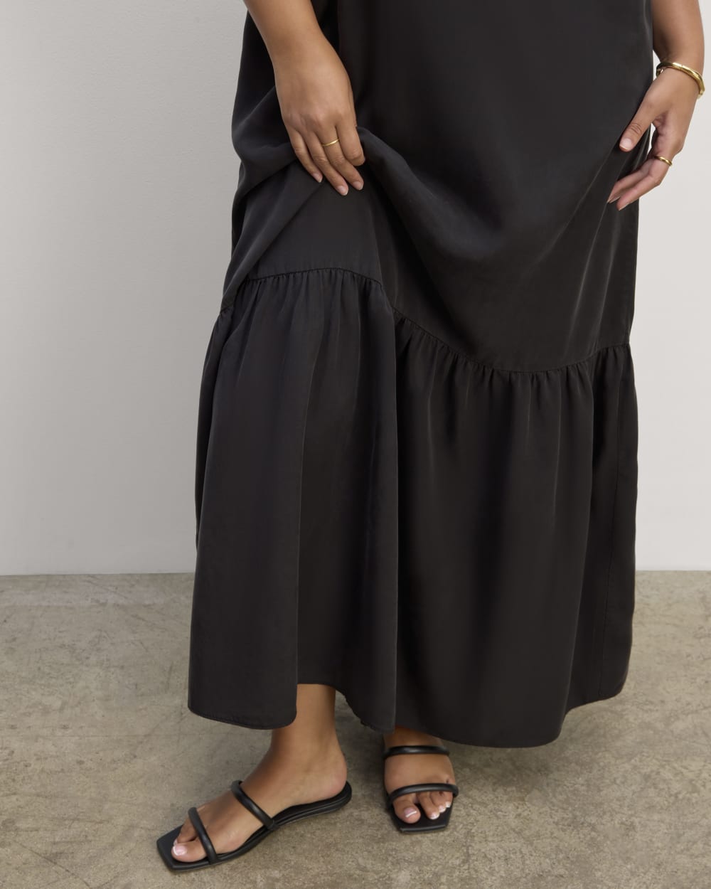 The Long Weekend Dress in Butterlite in Black — detail view