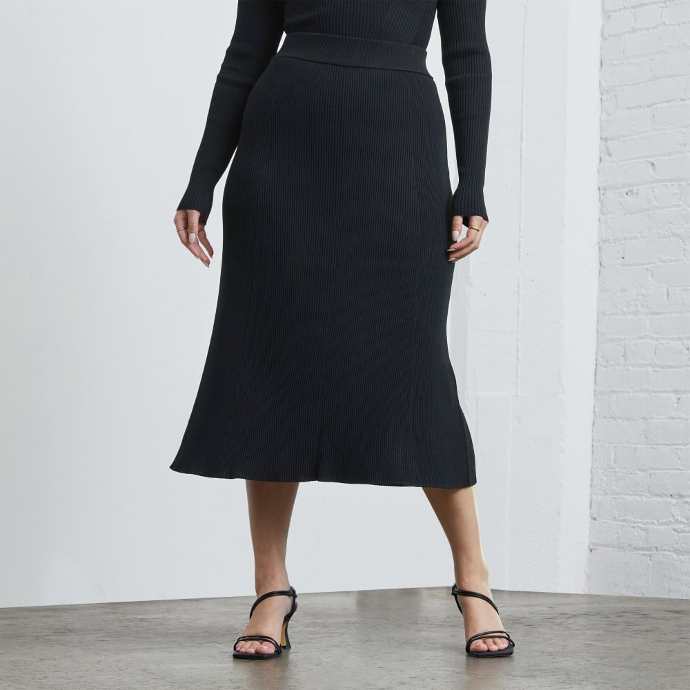 The Ribbed Knit Skirt in Black — front view
