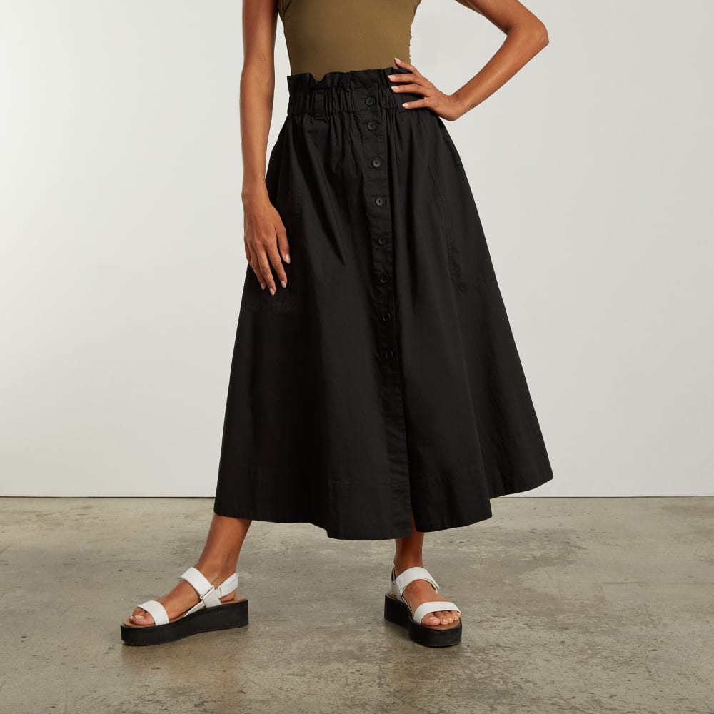 The Easy Button-Front Skirt in Black — alternate view
