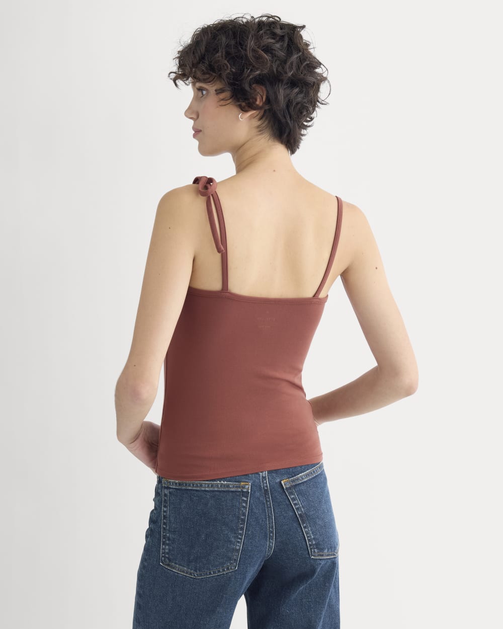 Tie-Shoulder Tank in Henna Red — detail view