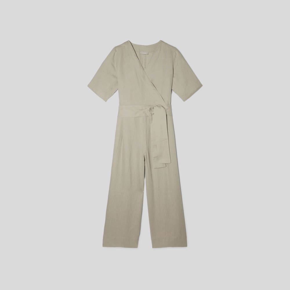 The Wrap Jumpsuit in Linen in Seagrass — alternate view