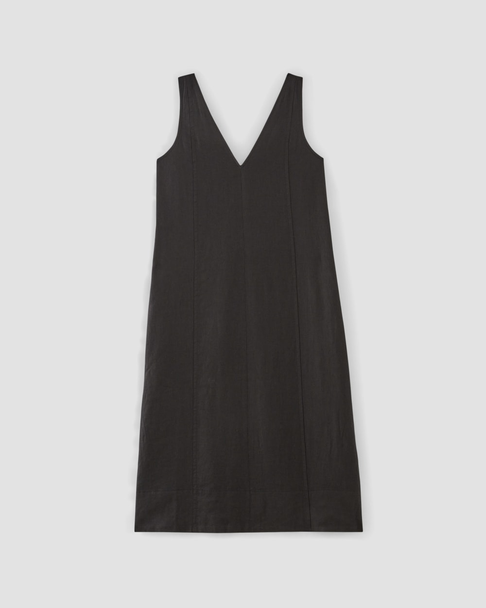 The Linen V-Neck Midi Dress in Black — alternate view
