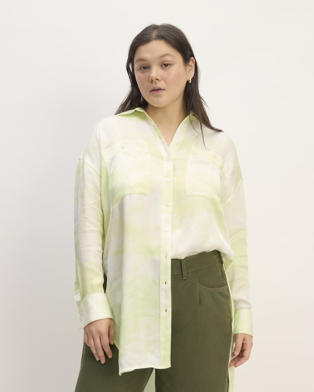 The Everlane x Marques' Almeida Satin Tie-Dye Shirt in Seafoam Tie-Dye — front view