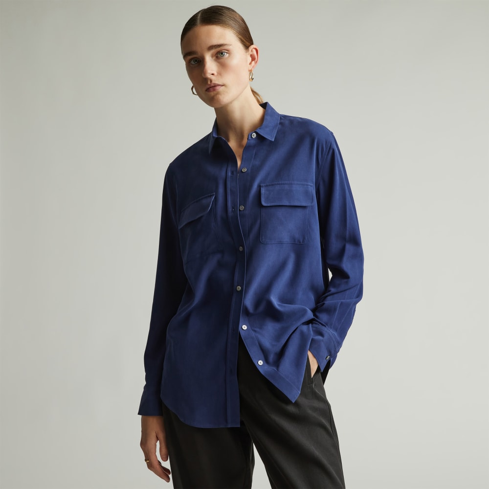 The Washable Silk Relaxed Shirt in Ocean Cavern — front view