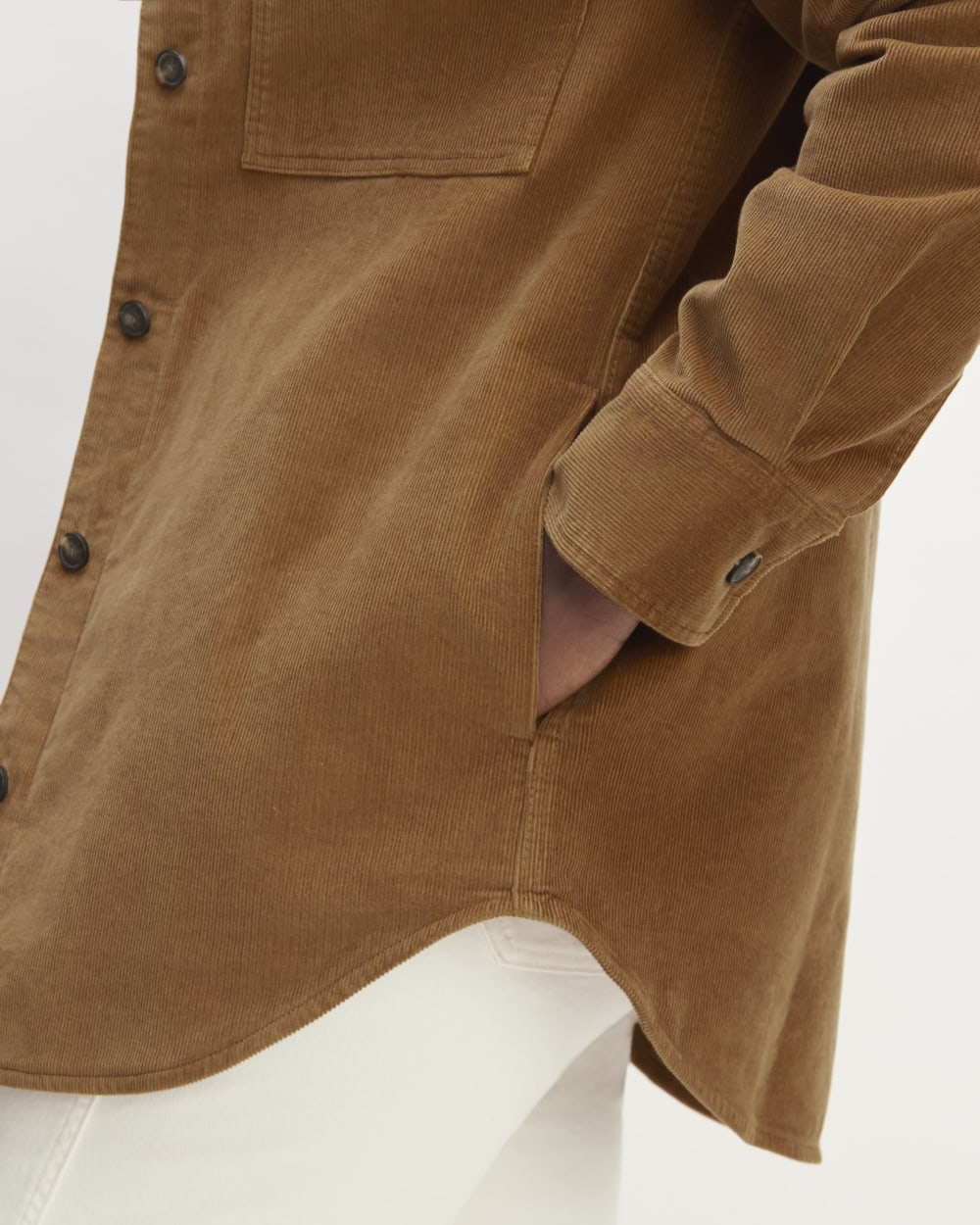 The Corduroy Oversized Shirt Jacket in Toasted Coconut — detail view
