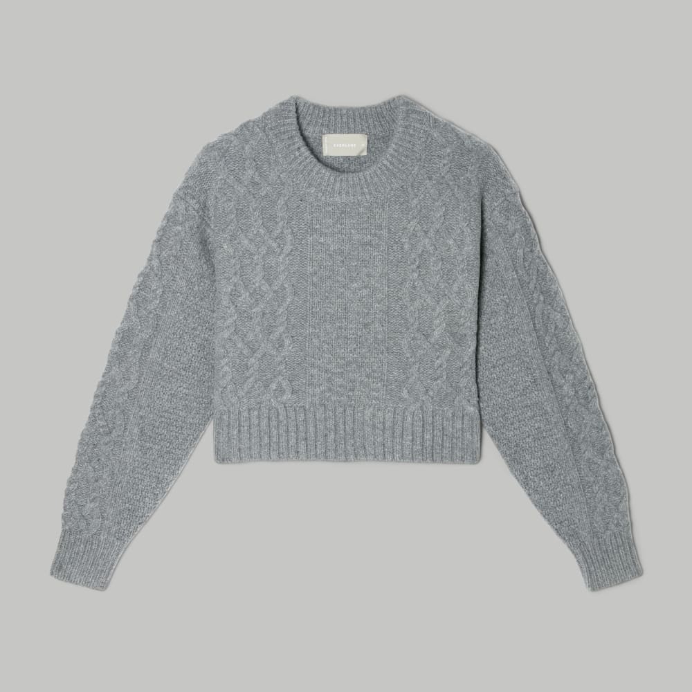 The Felted Merino Cropped Cable Sweater in Heathered Mid-Grey — alternate view