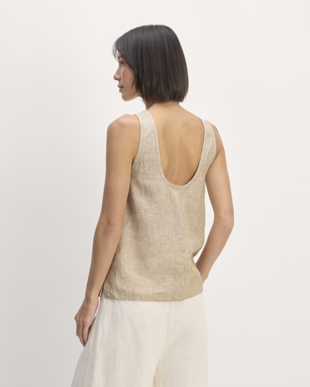The Scoop Tank in Linen in Cornstalk Chambray — detail view