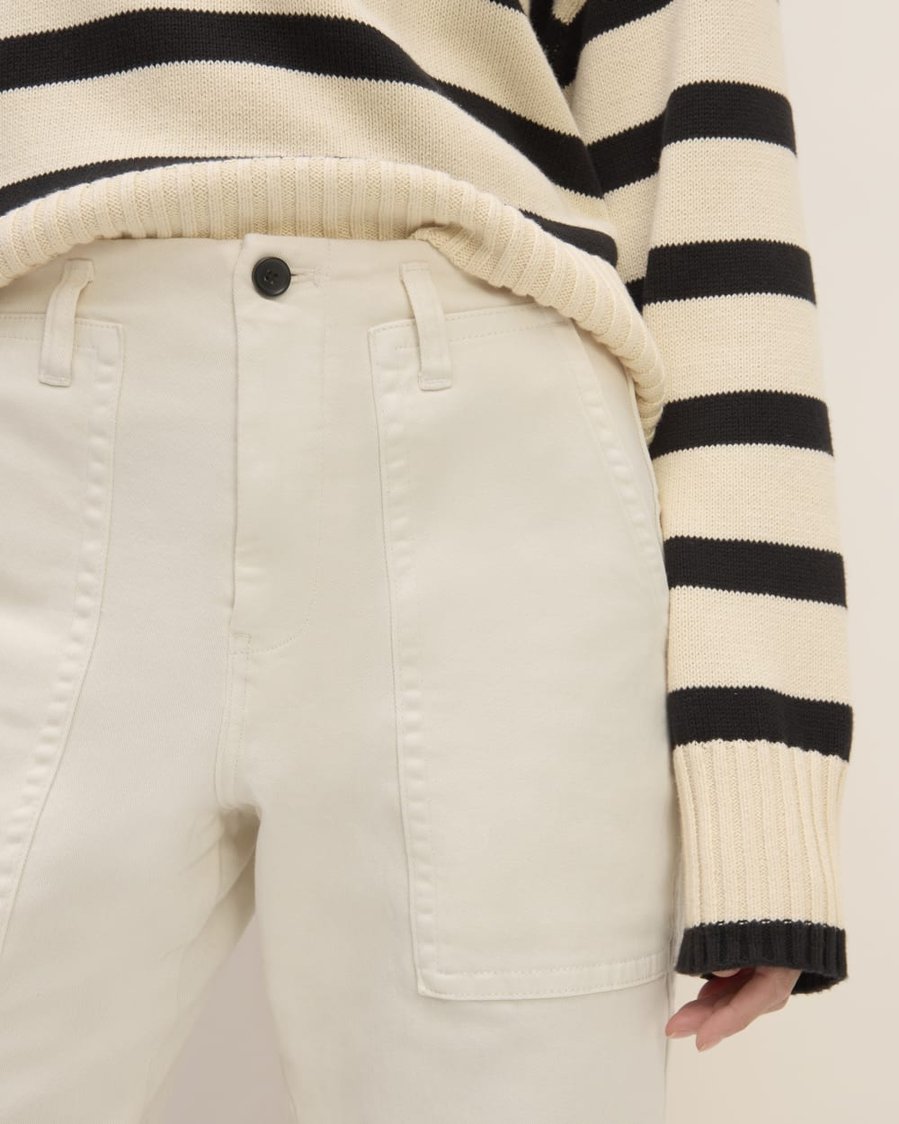 The Organic Utility Pant in Bone — detail view