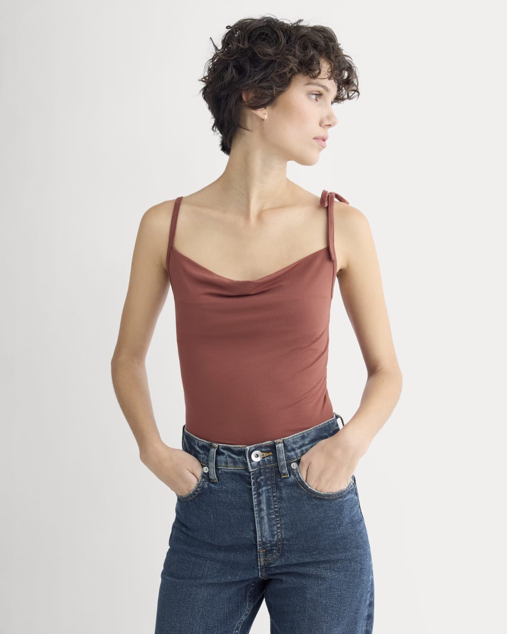 Tie-Shoulder Tank in Henna Red — front view