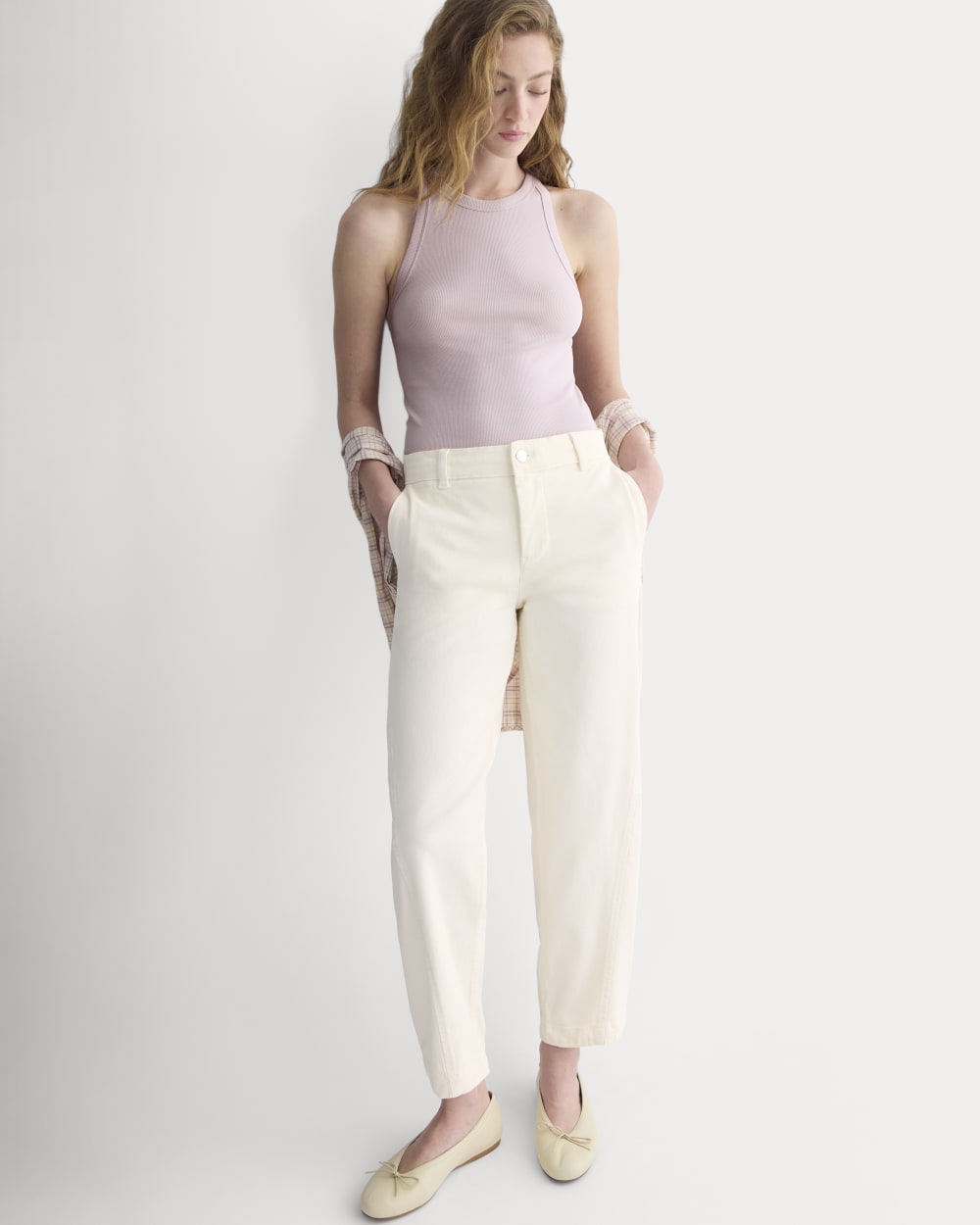 Twisted Seam Barrel Pant in Bone — detail view
