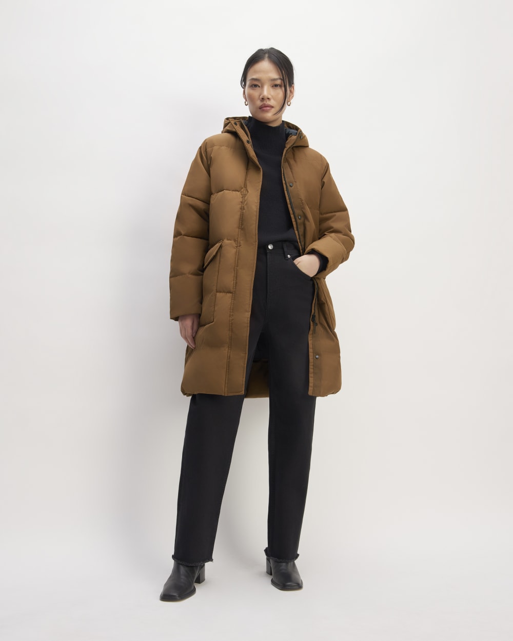 The Long Puffer in Chestnut — front view