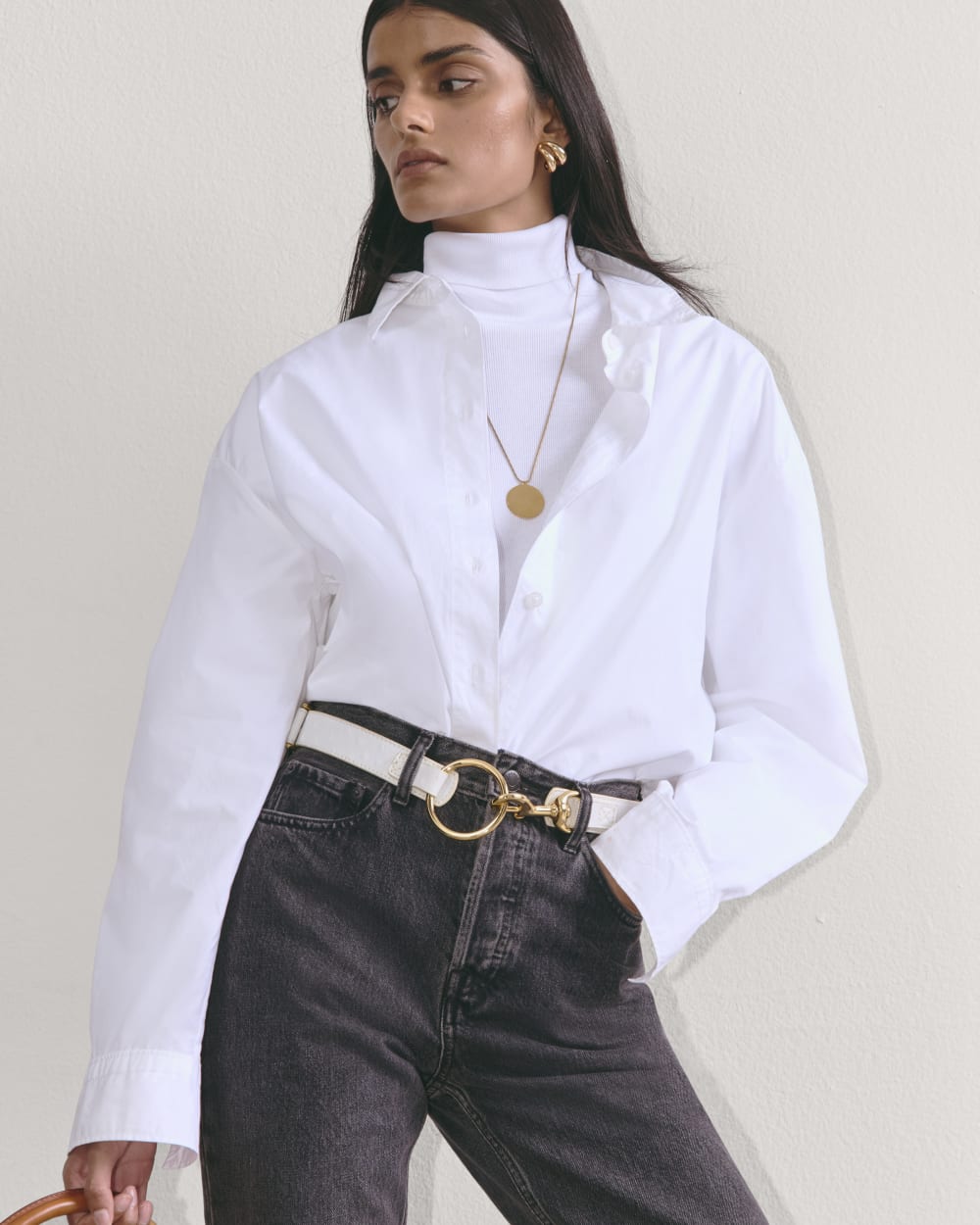 The Luxe Rib Turtleneck in White — detail view