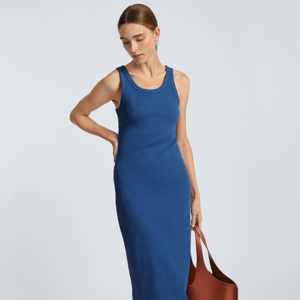 The ’90s Rib Dress in Deep Blue — detail view