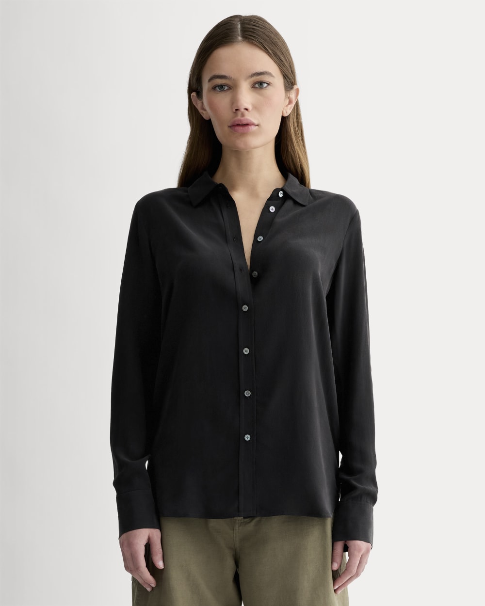 The Must-Have Shirt in Washable Silk in Black — front view