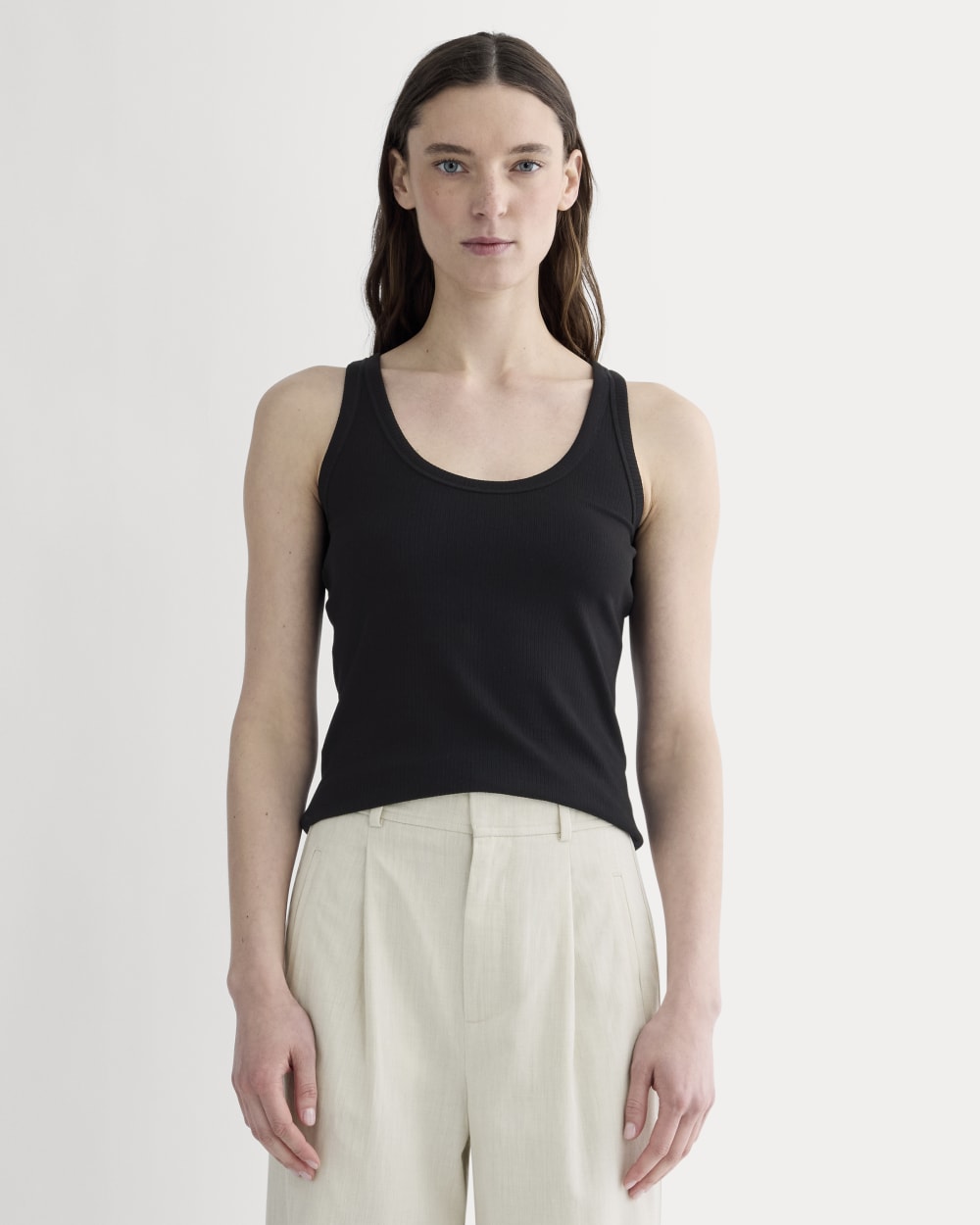 The Shimmy Scoop-Neck Tank in Black — front view