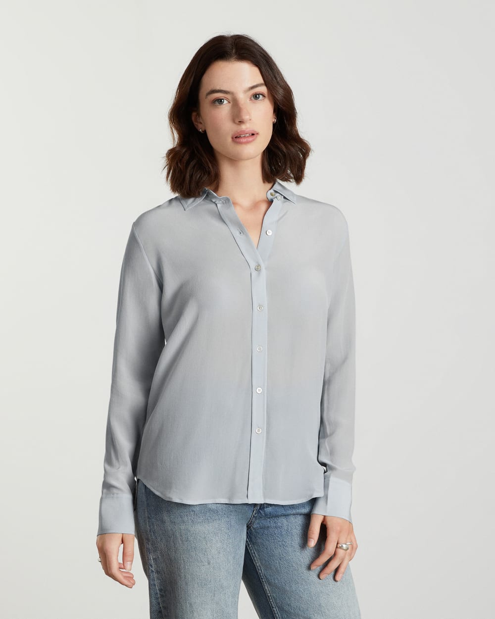 The Must-Have Shirt in Washable Silk in Sky — detail view