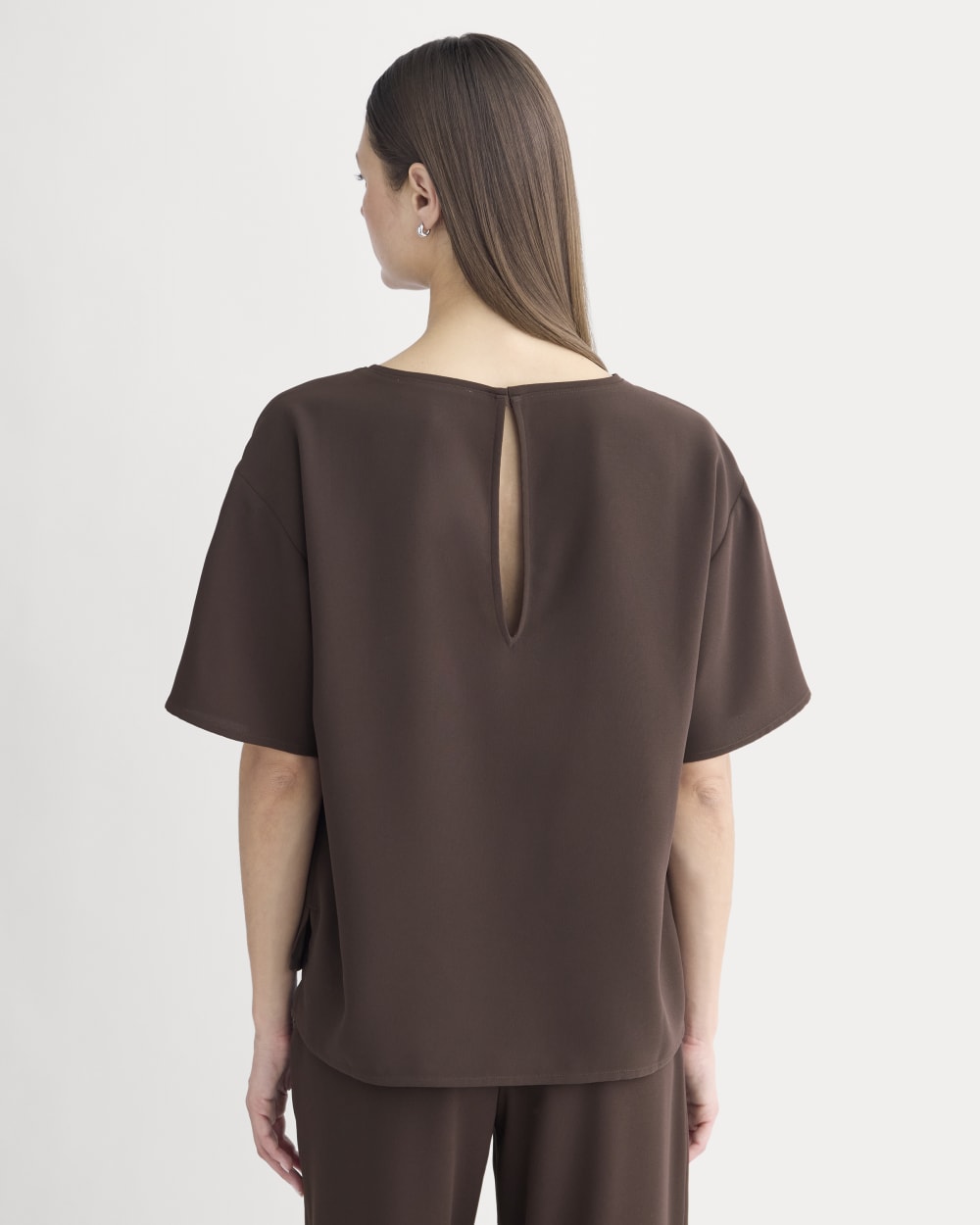 Drapey Crepe Top in Dark Chocolate — detail view