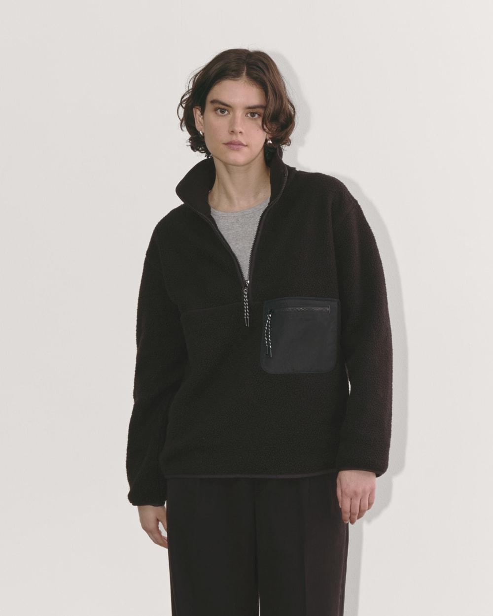 The ReNew Fleece Oversized Half-Zip in Black — front view