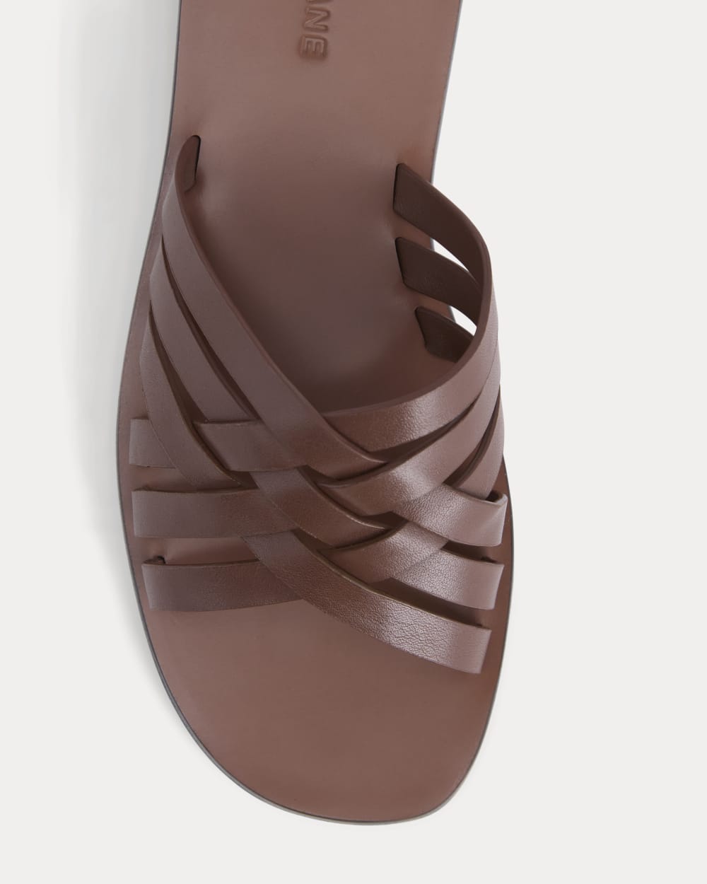 Leather Triple Crisscross Sandal in Rum — detail view