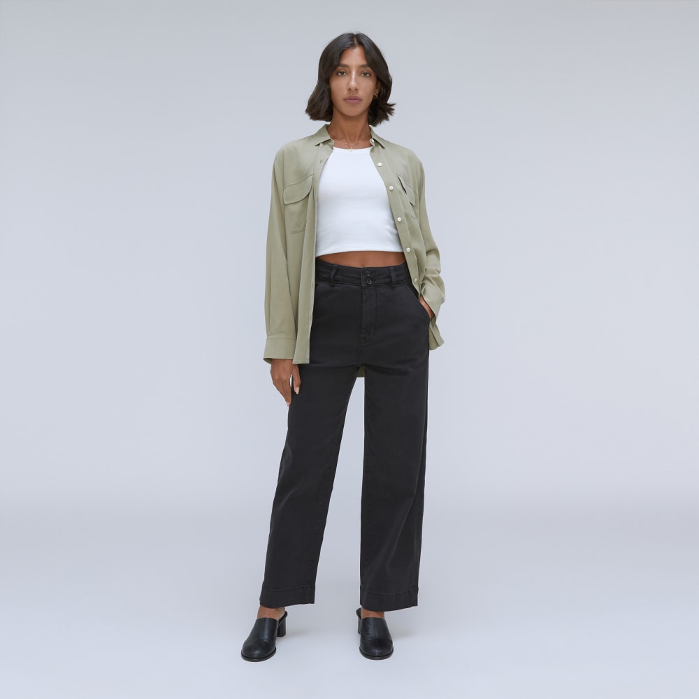 The Organic Wide-Leg Pant in Black — front view