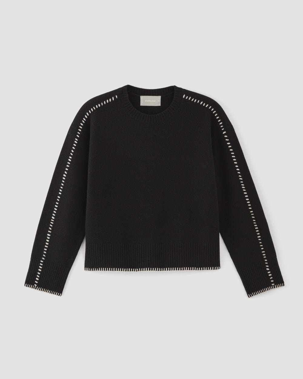The Good Merino Wool Crewneck Sweater in Black / Buttermilk — alternate view