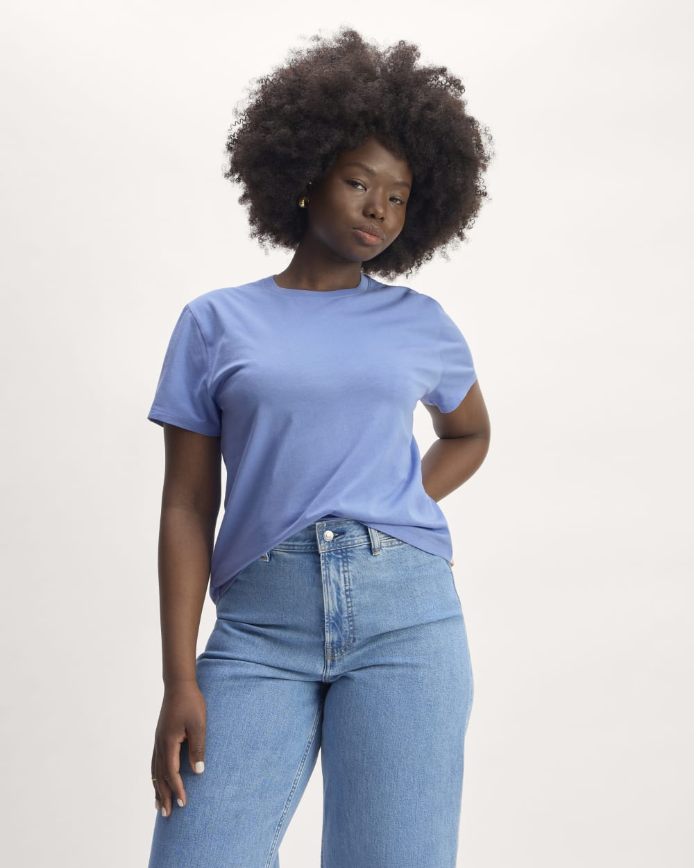 The Box-Cut Tee in Essential Cotton in Blue Opal — front view