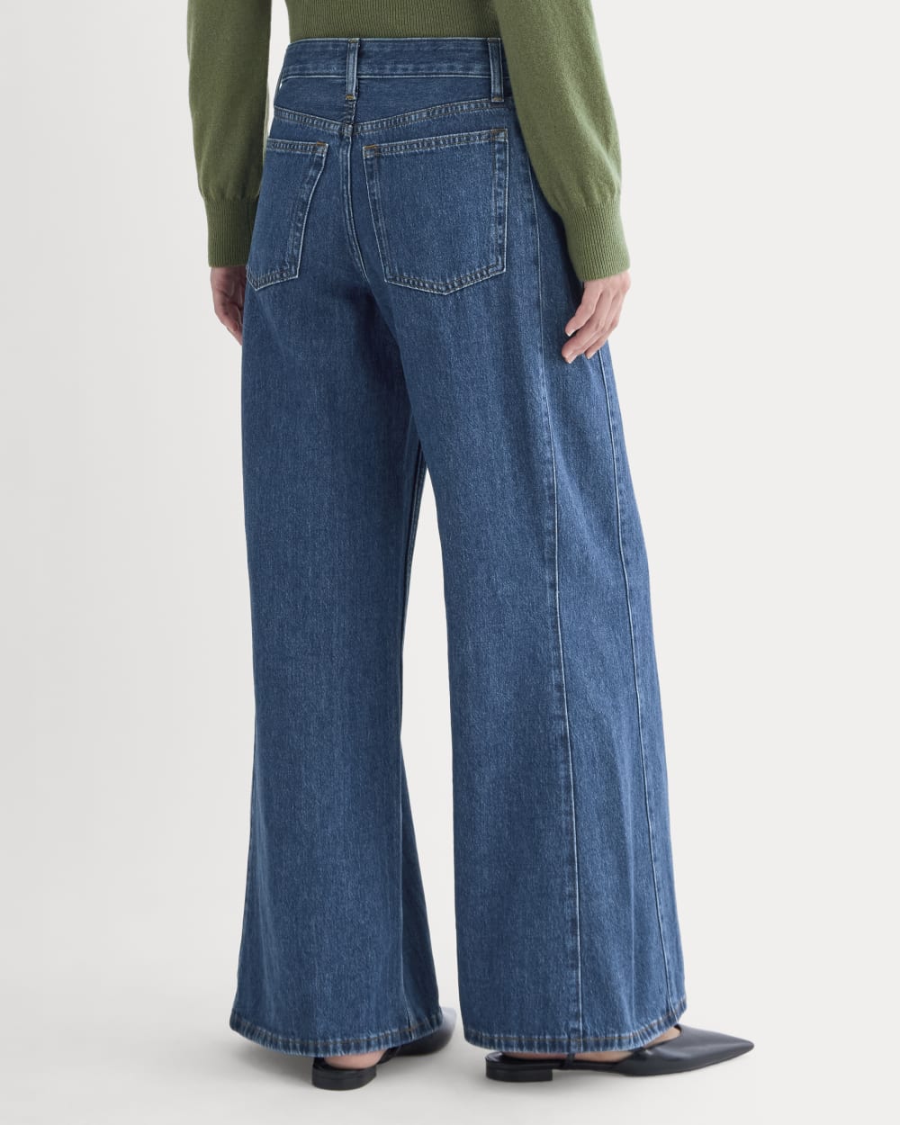 Paneled Ultra Wide-Leg Jean in Tungsten Blue Stone — detail view