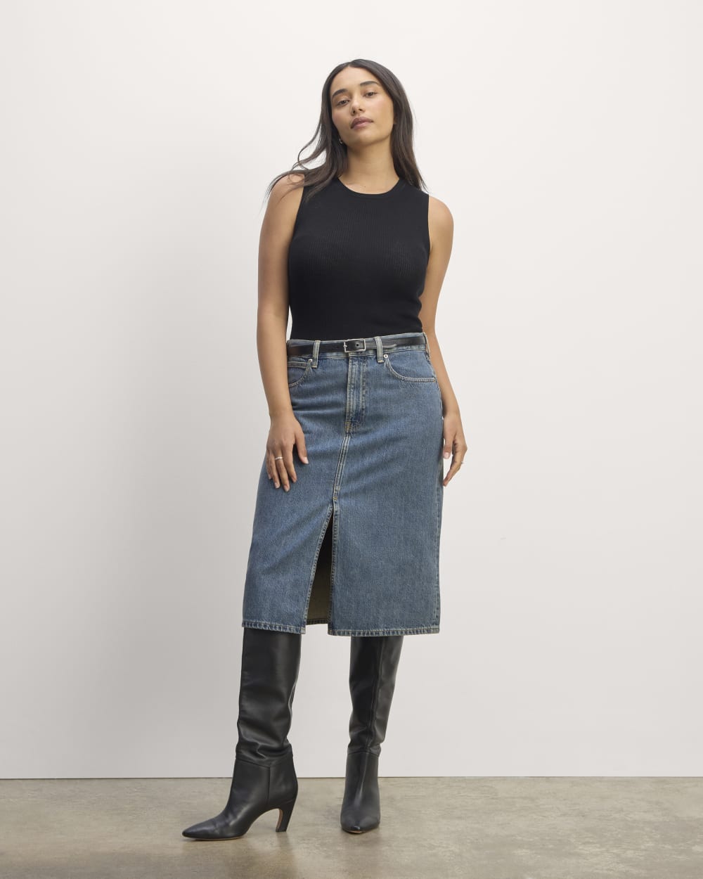 The Mid-Way Skirt in Mid Blue — front view