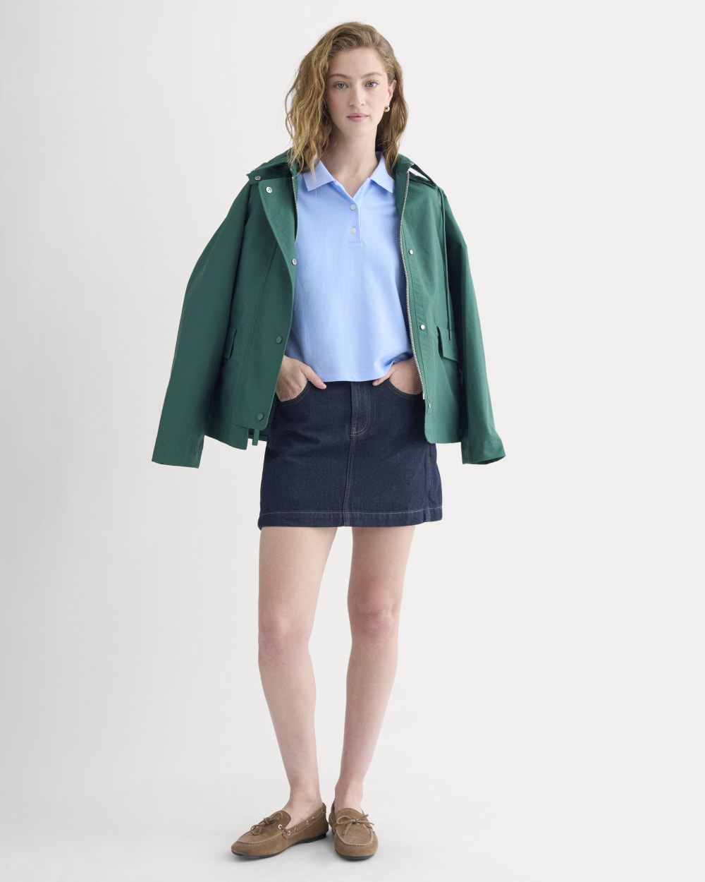 Pique Boxy Polo in Open Air Blue — detail view