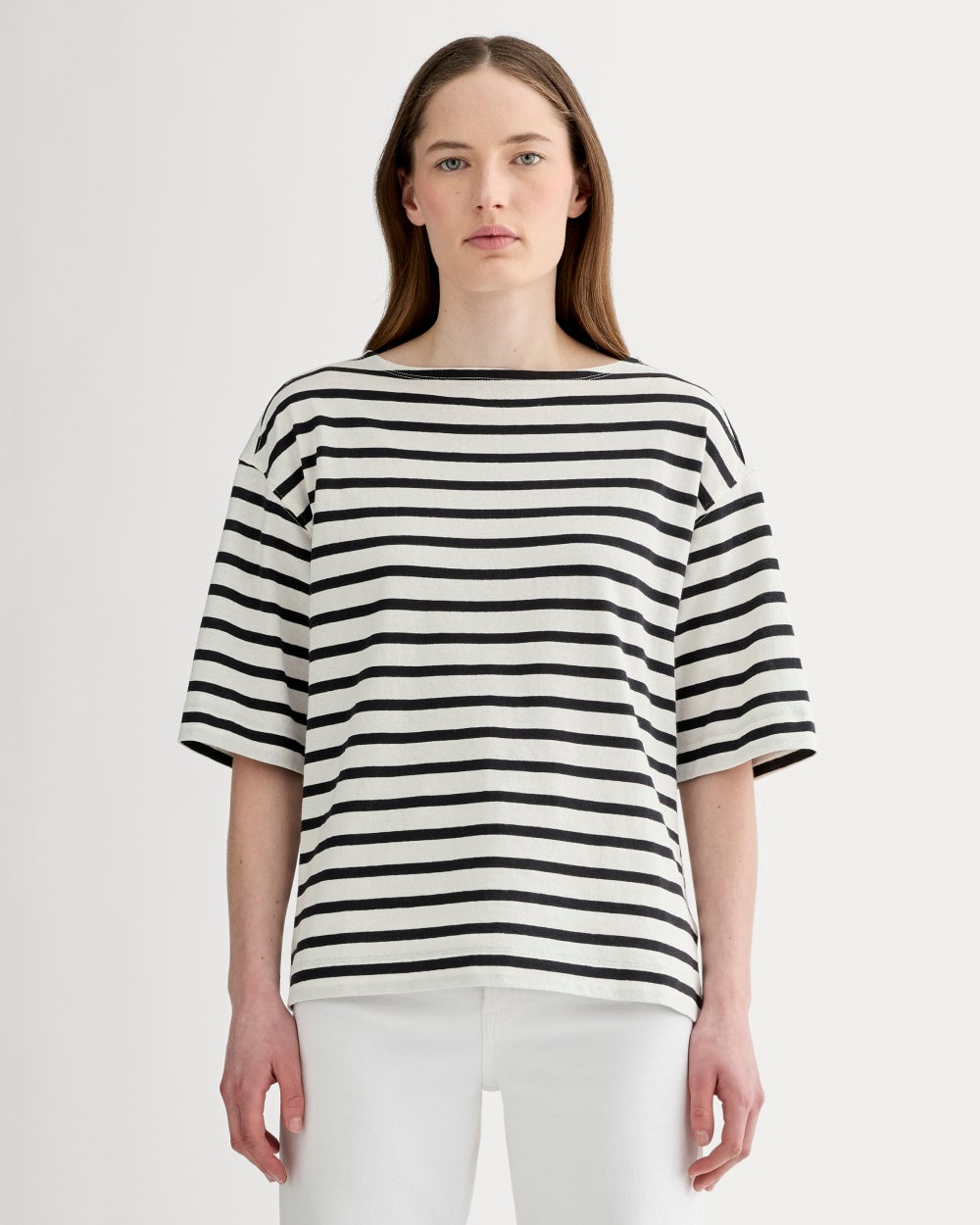 The Mariner Oversized Tee in Bone / Black — front view