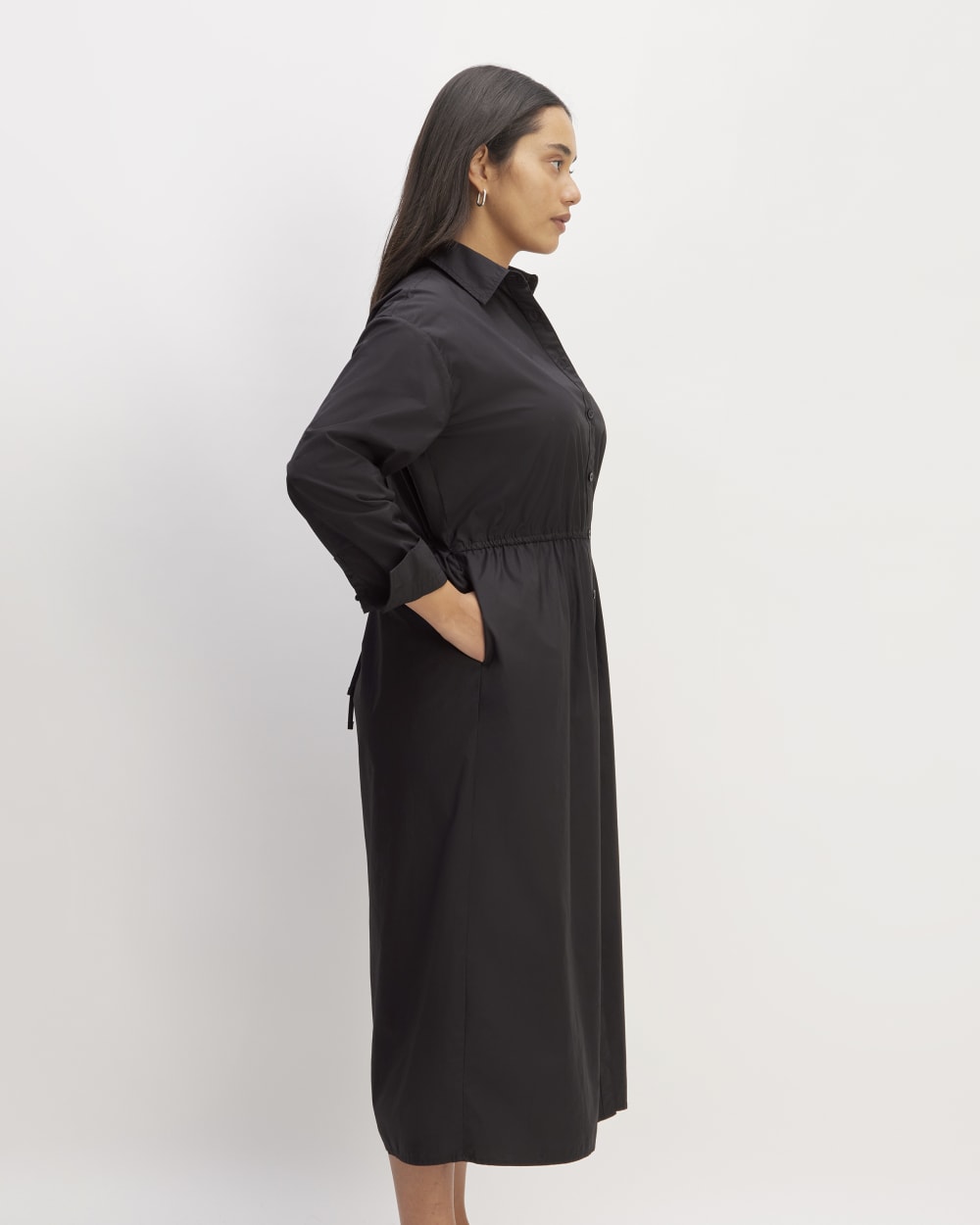The Supima® Cotton Midi Shirt Dress in Black — detail view