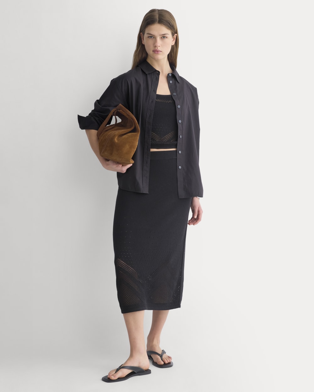 Lace-Knit Maxi Skirt in Black — detail view