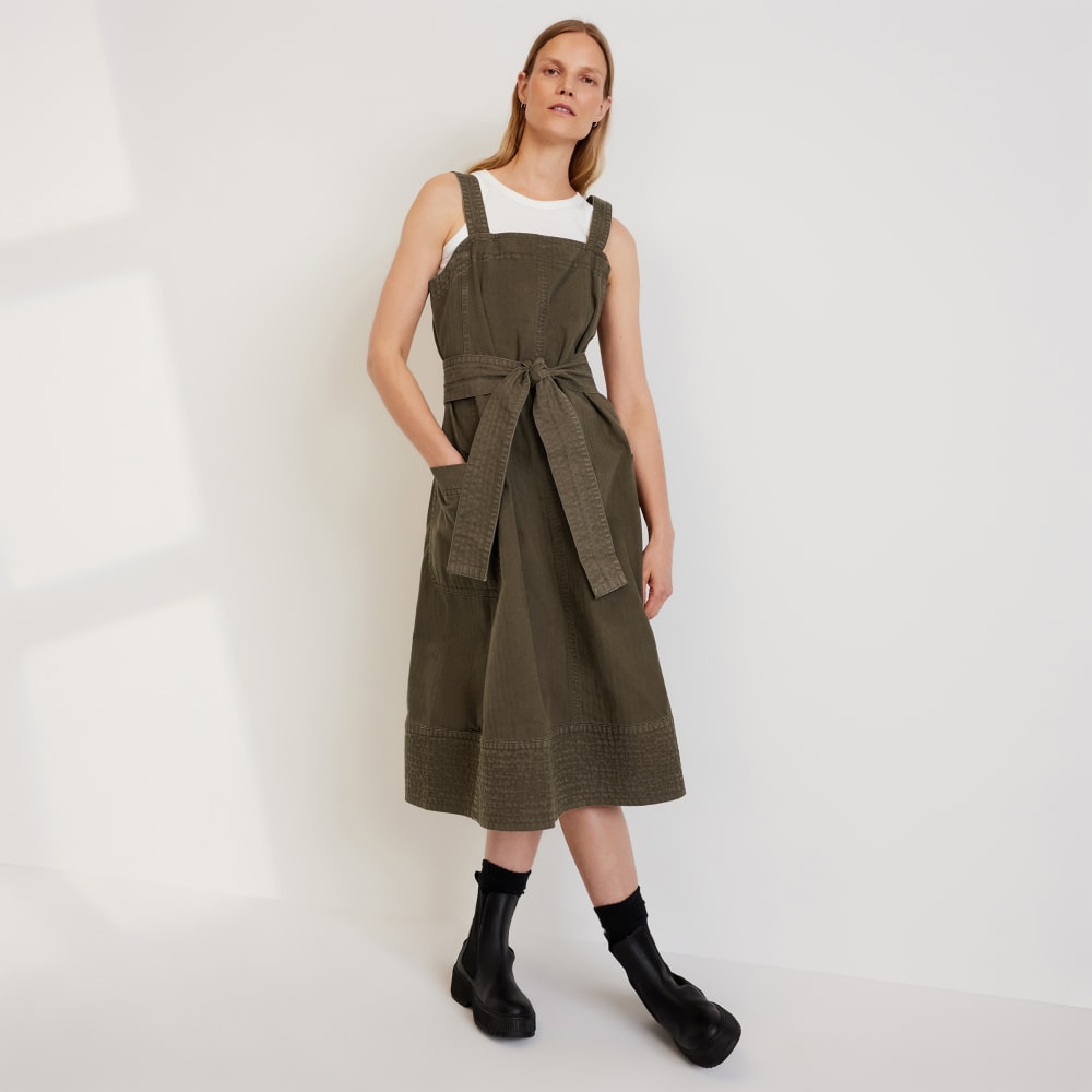 The Organic Cotton Herringbone Dress in Beech — front view