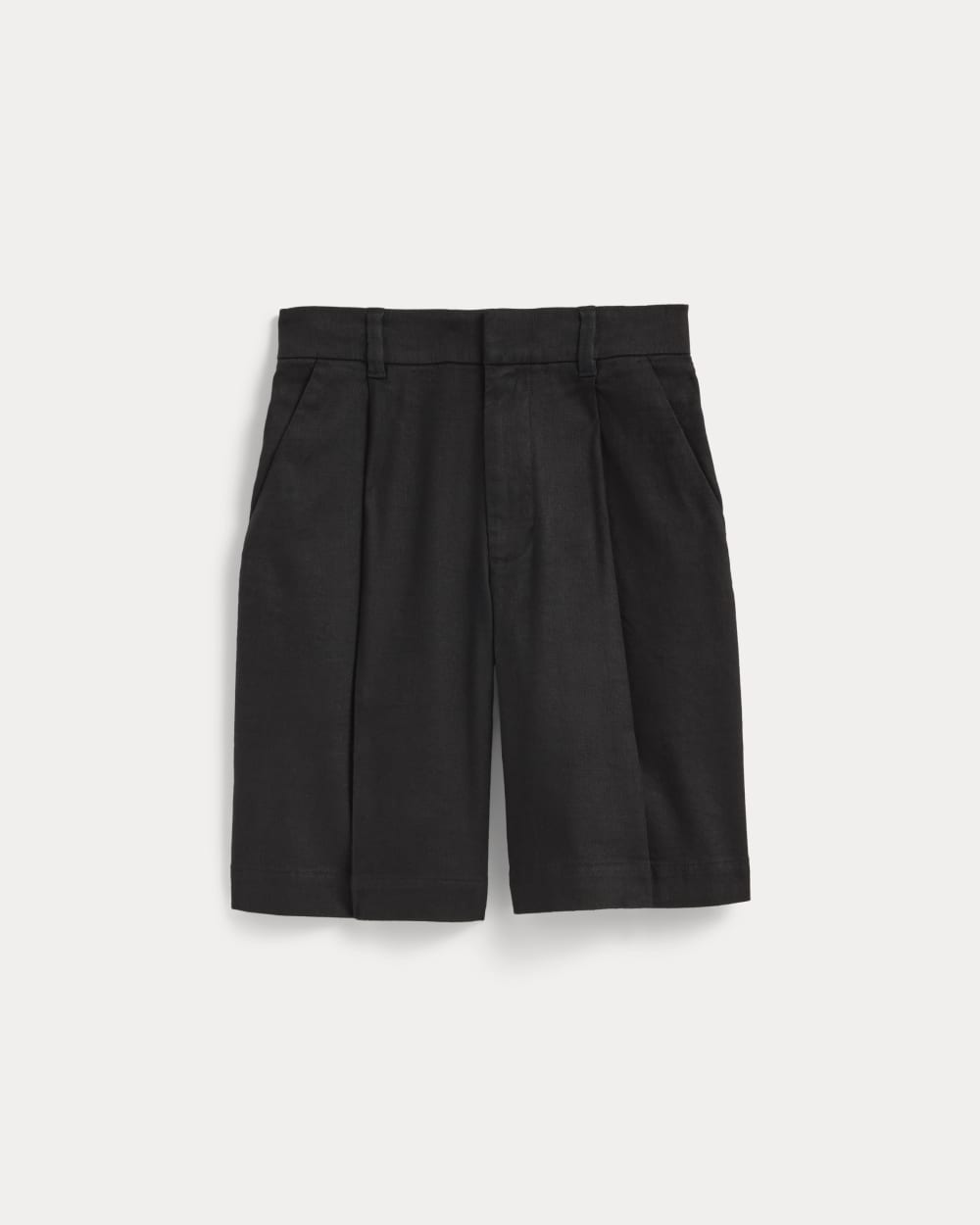 The Pleated Short in Stretch Linen in Black — alternate view