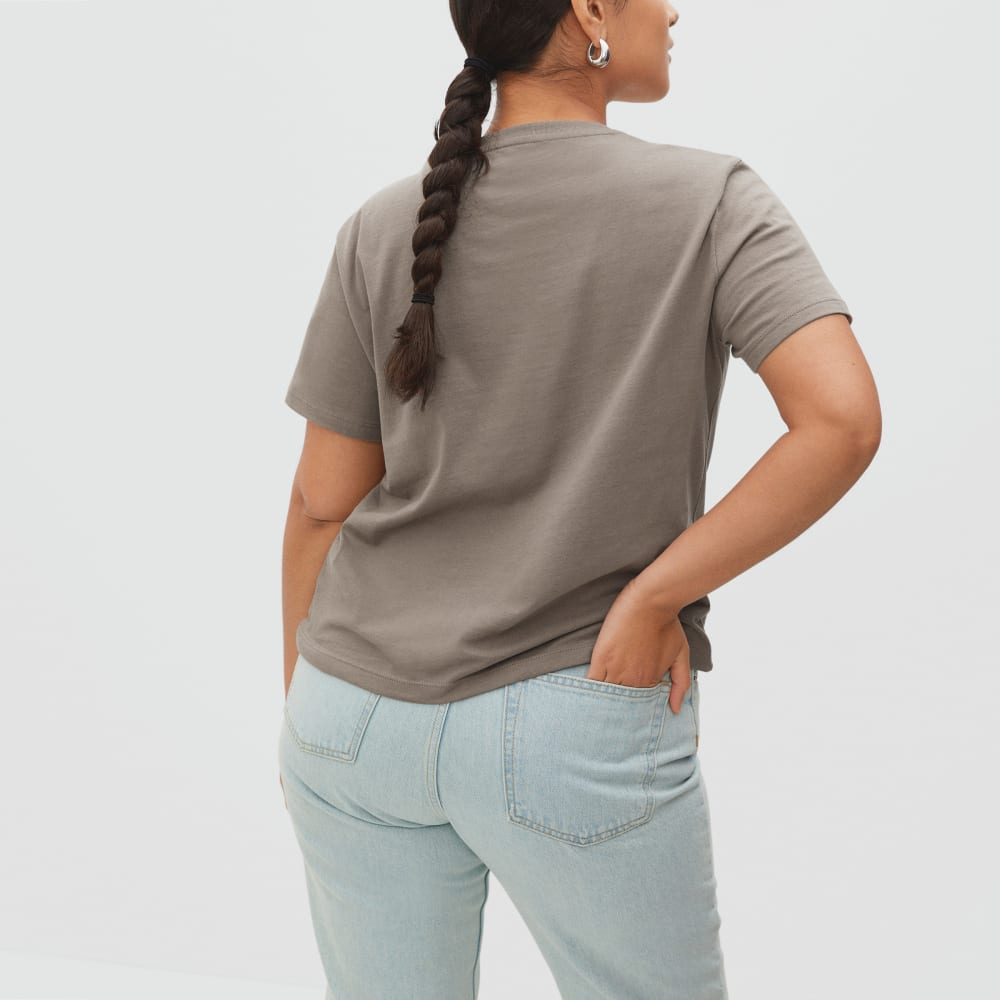The Box-Cut Tee in Essential Cotton in Clay — detail view