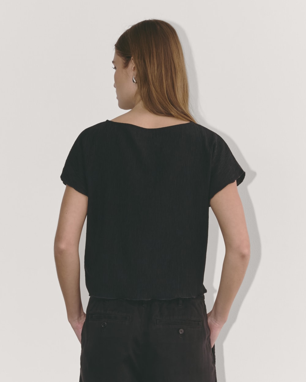 The Crinkle Top in Black — detail view