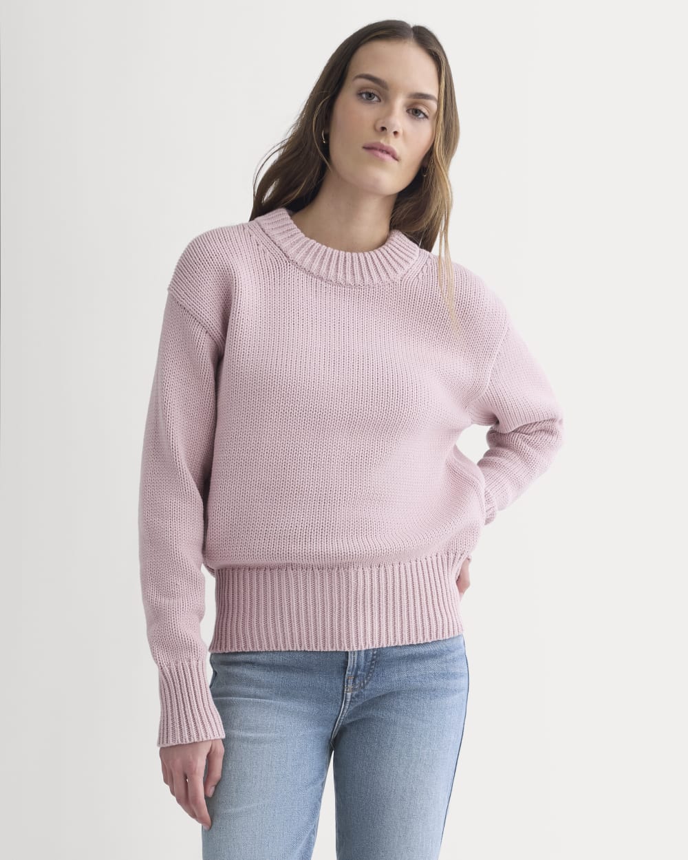 Oversized Cocoon Crew in Elevated Cotton in Burnished Lilac — front view