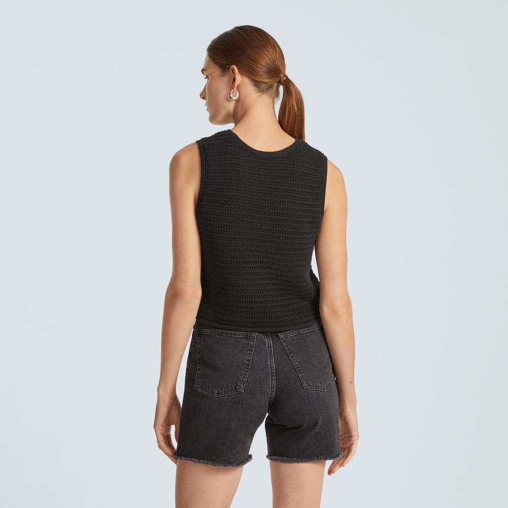 The Crochet Knit Cami in Black — detail view