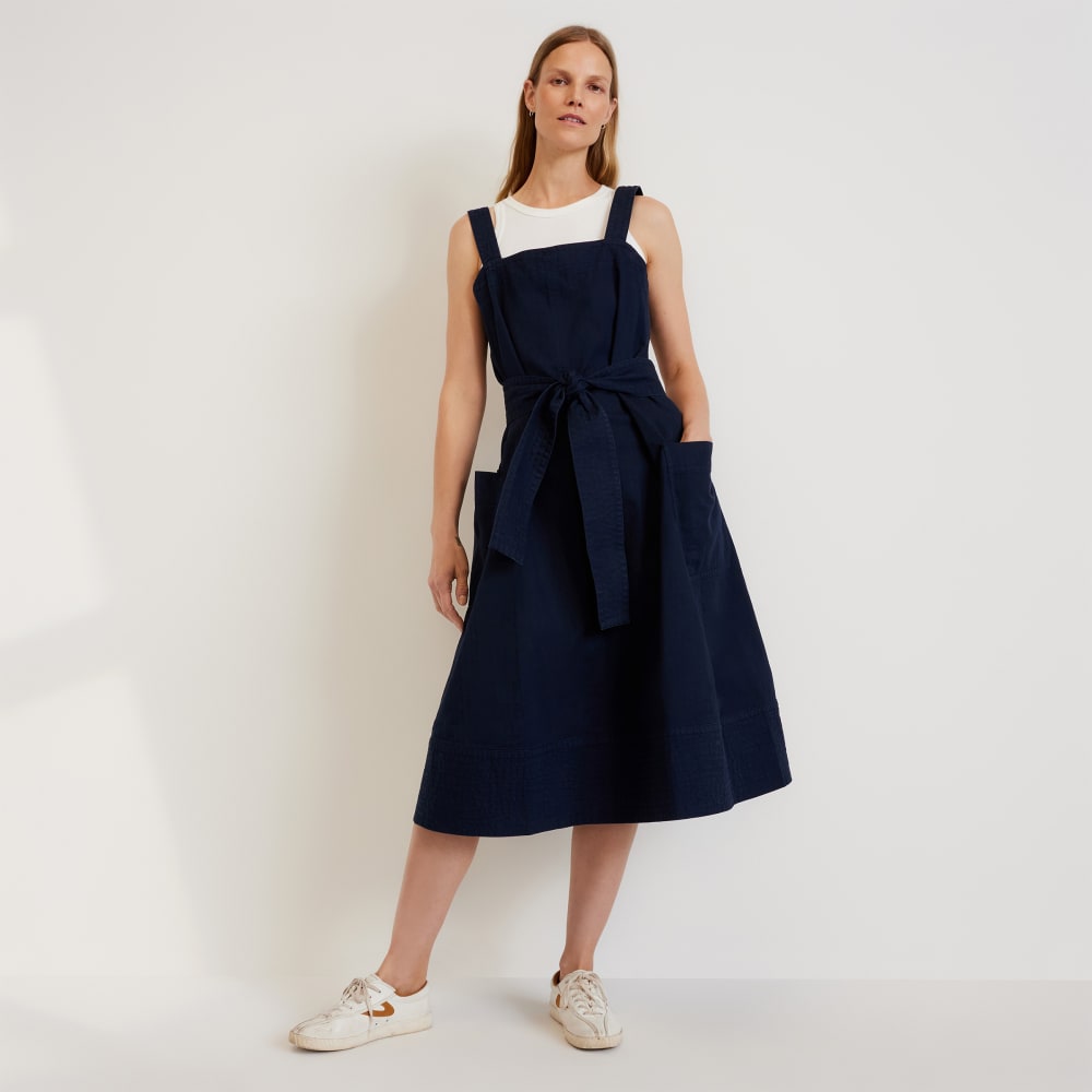 The Organic Cotton Herringbone Dress in Navy — front view