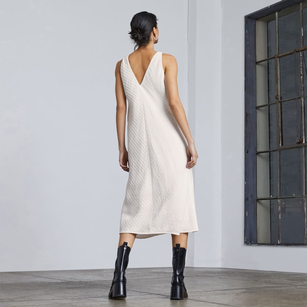 The City Stripe Midi Dress in Bone — detail view