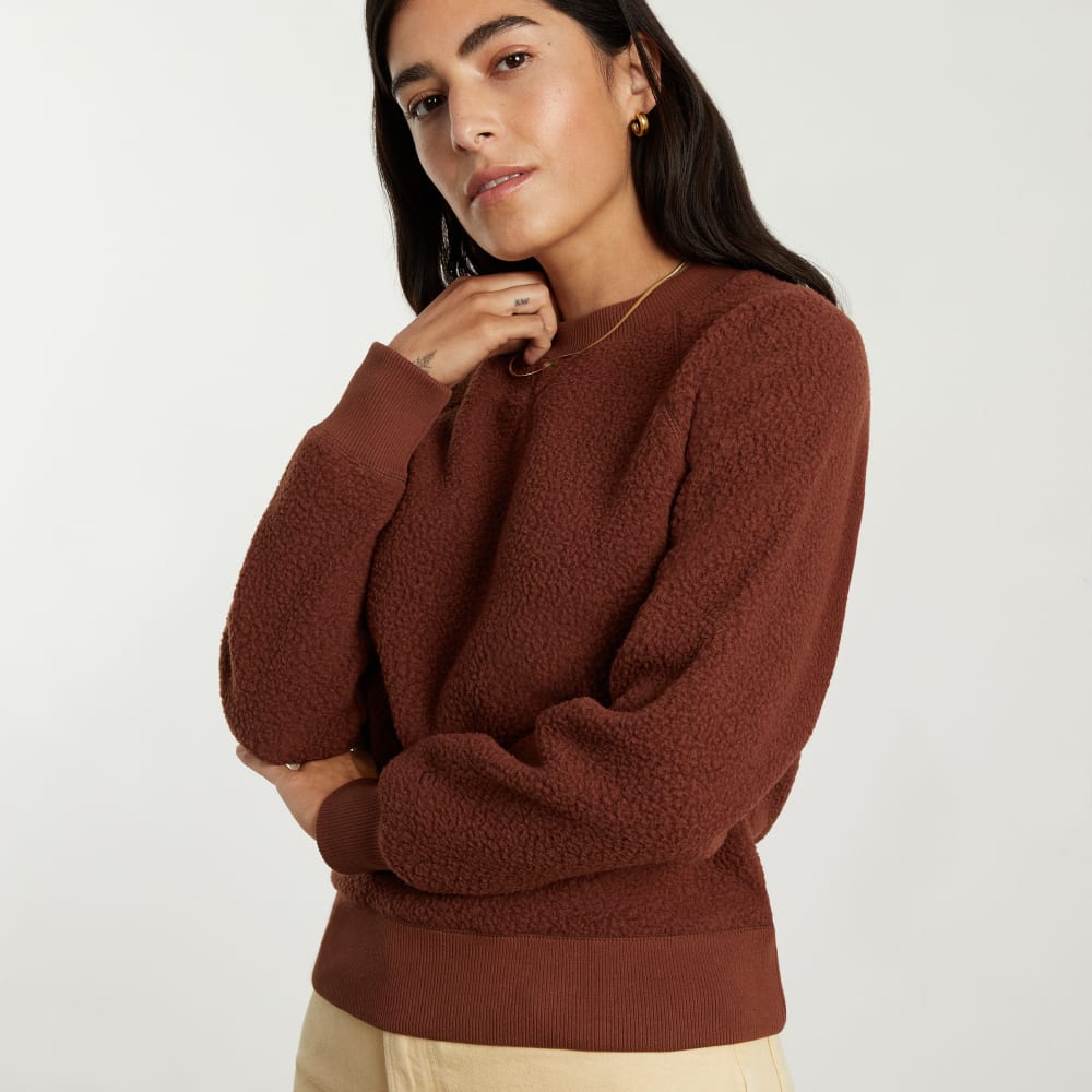 The ReNew Fleece Raglan Sweatshirt in Rosewood — detail view
